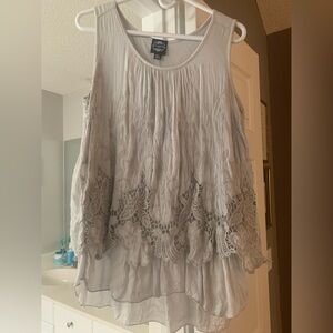 Soft Gray Sleeveless Lacy Ruffled Blouse Le Marais
